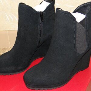 NEW VanELI Jara Black Leather Suede Wedge Booties; Women Size 8.5M